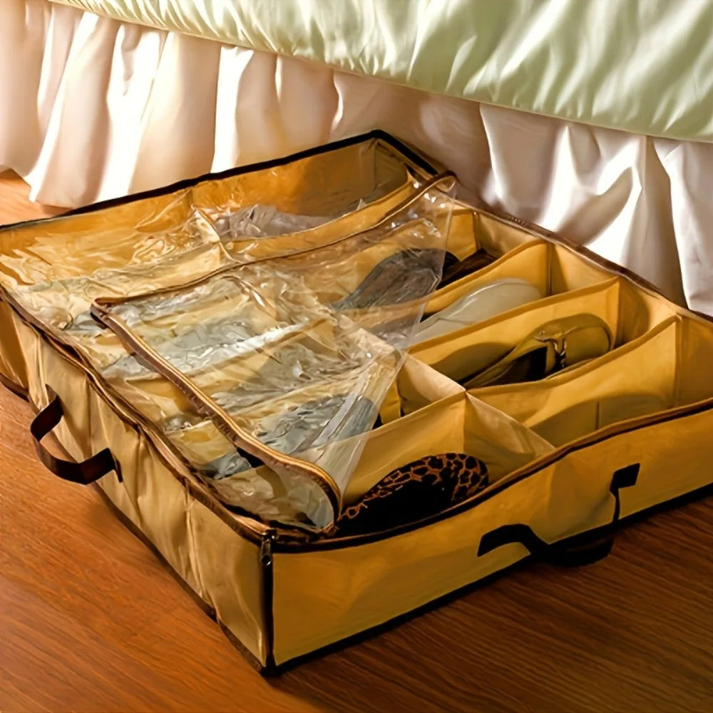 12-Compartment Clear Zippered Storage Box for Shoes and Underwear - Transparent Multi-Purpose Organizer with Handles Oasis Select