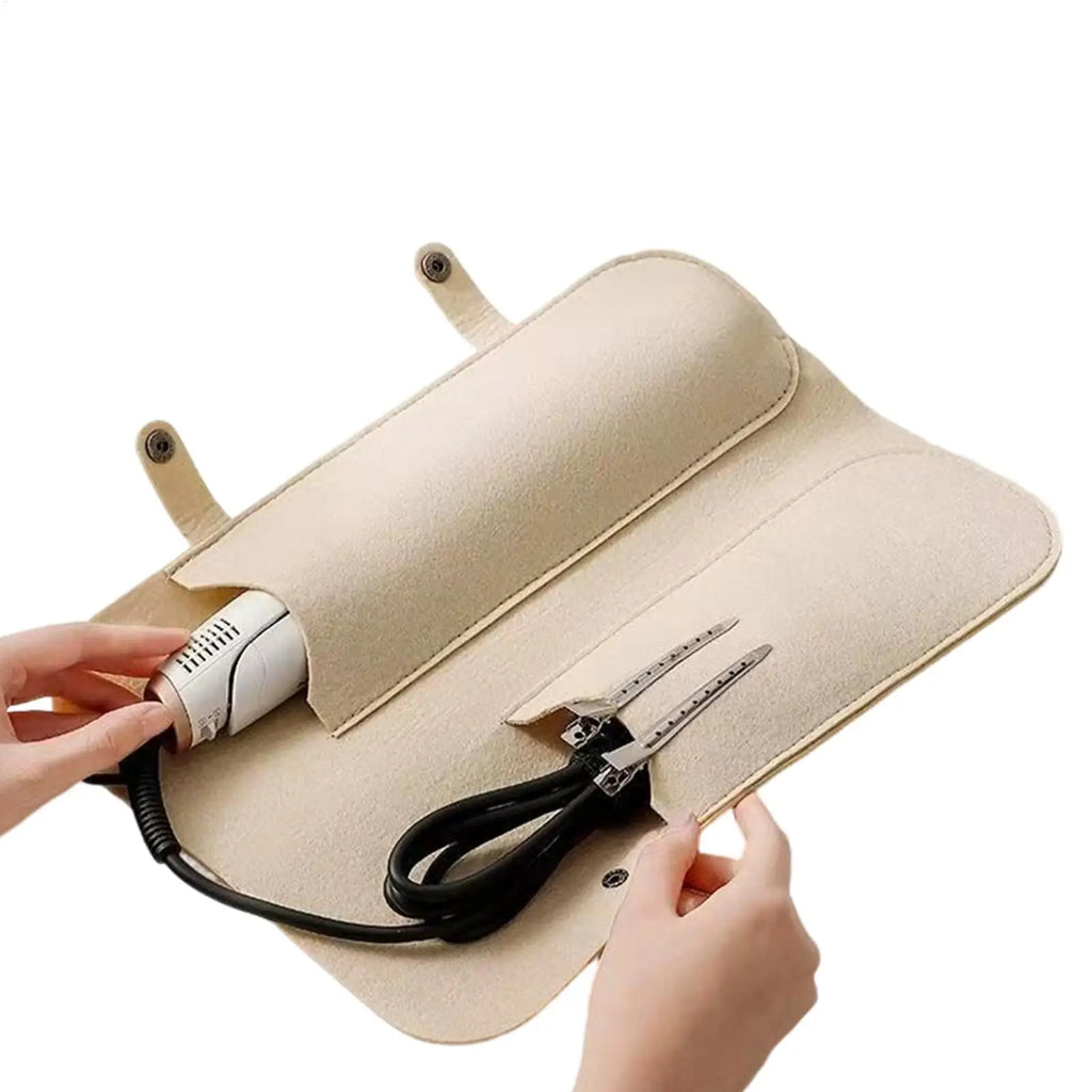 Curling Iron Travel Bag Straightener Curler Storage Flat Iron Case Heat Insulation Pad for Brush Attachments Clipper Comb Curler Oasis Select