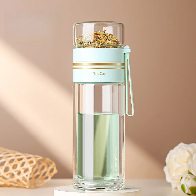 500ml Double‑Walled Glass Tea Infuser Cup, Portable Leak‑Proof Travel Mug with Stainless Steel Filter, Heat‑Resistant for Office Oasis Select