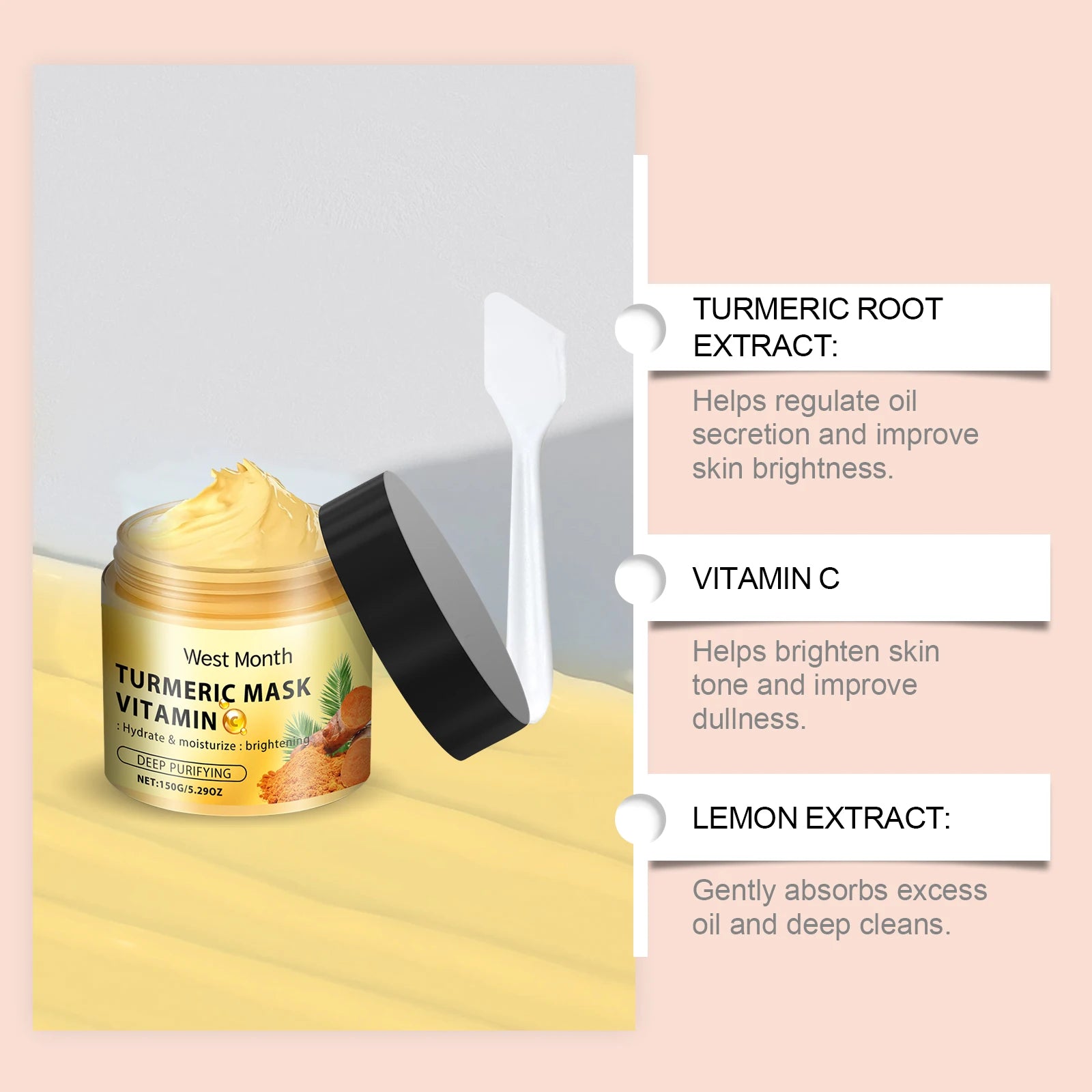 Turmeric Vitamin C Clay Mask Deep Cleansing Dark Spot Removal Tighten Shrink Pores Anti Acne Brightening Moisturizing Skin Care Oasis Select