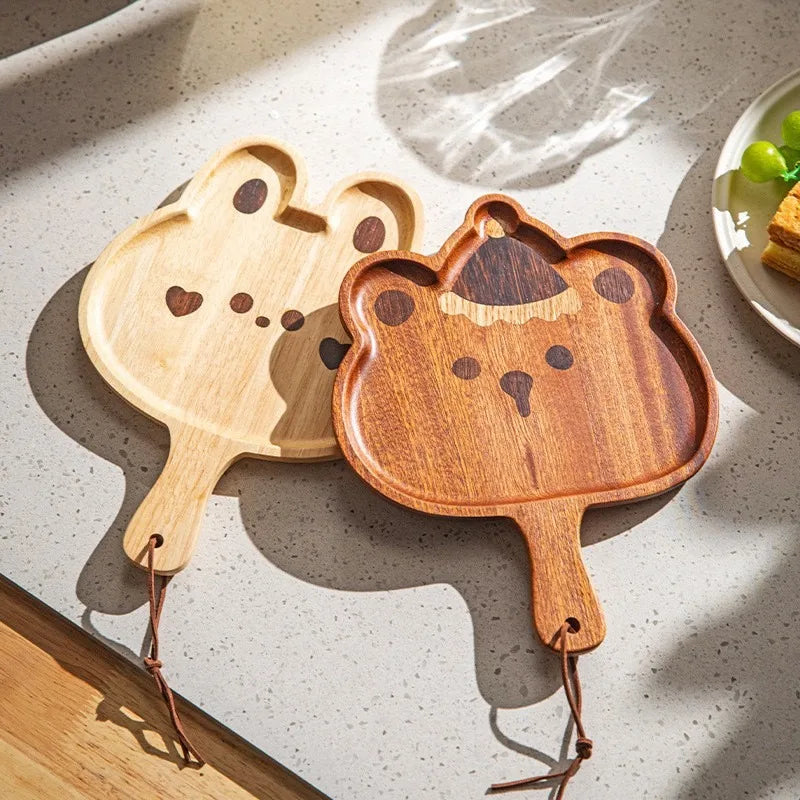 Kids Wooden Cartoon Serving Tray – Bear & Rabbit Handle Tray Kids Serving Tray Oasis Select