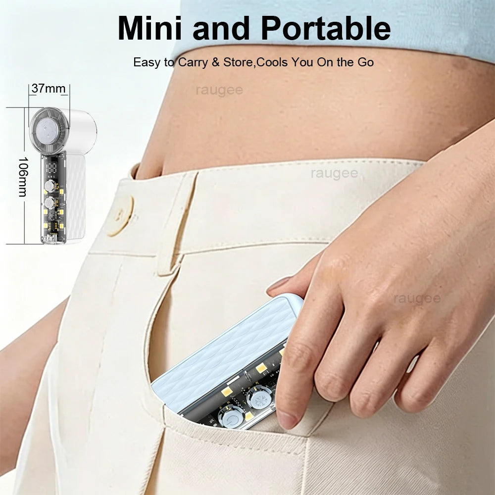 Portable Mini Handheld Fan Mini Turbo Cooling Fan LED Display Outdoor Pocket Hand Fan USBRechargeable Personal Small Fan Oasis Select