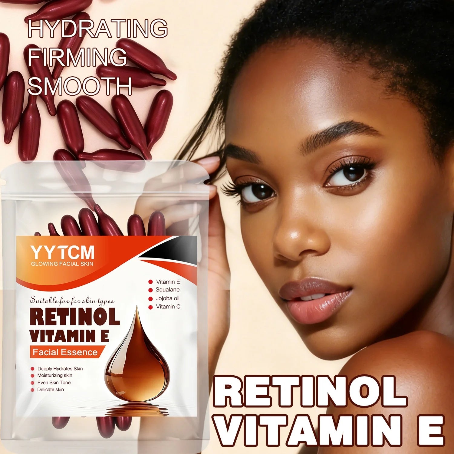Retinol Vitamin E Deep Moisturizing Capsule Essence, Hydrates, Firms, and Smooths Skin, Contains Plant-Based Squalane, Vitamin C, Deep Moisturizing and Brightening Skin Essence (0.4Gx30 Capsules)/Pack-1 Pack Oasis Select