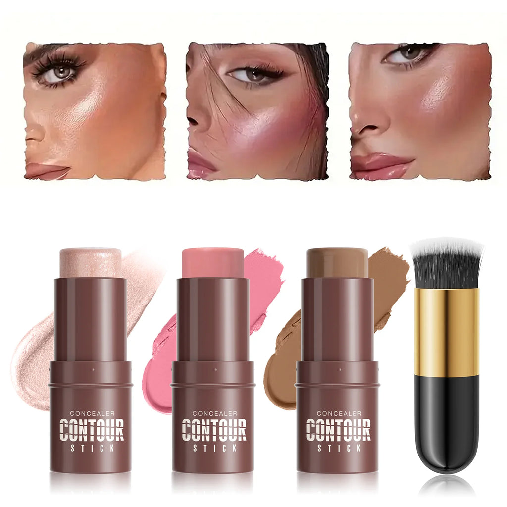 Hello Kiss 4-Piece Contour Stick Set – Highlighter, Blush & Bronzer