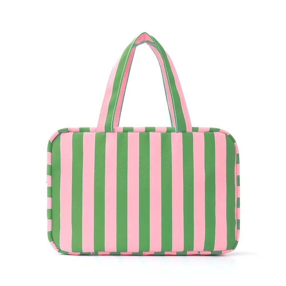 Striped Travel Makeup Bag – 4-Layer Large Capacity Organizer