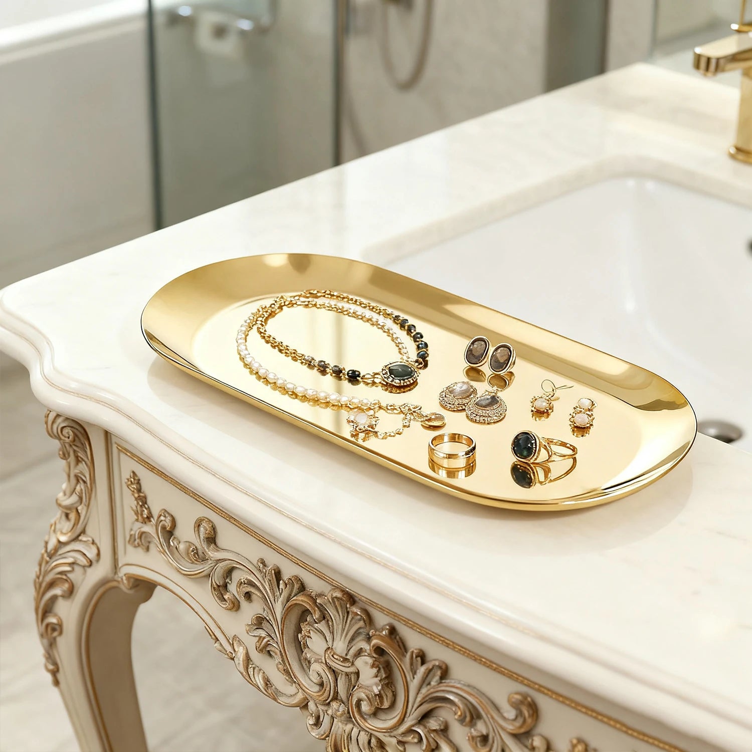 1/2 Stainless Steel Trays, Decorative Trays, Earring Sorting Trays Nordic Style for Bathroom Bedroom and Living Room Towel Trays Oasis Select