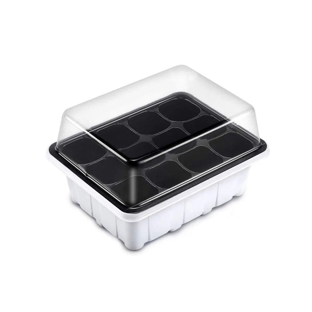 With Cover 12 Cells Seedling Trays White Square Portable Nursery Box Set Breathable Germination Box Greenhouse Oasis Select White