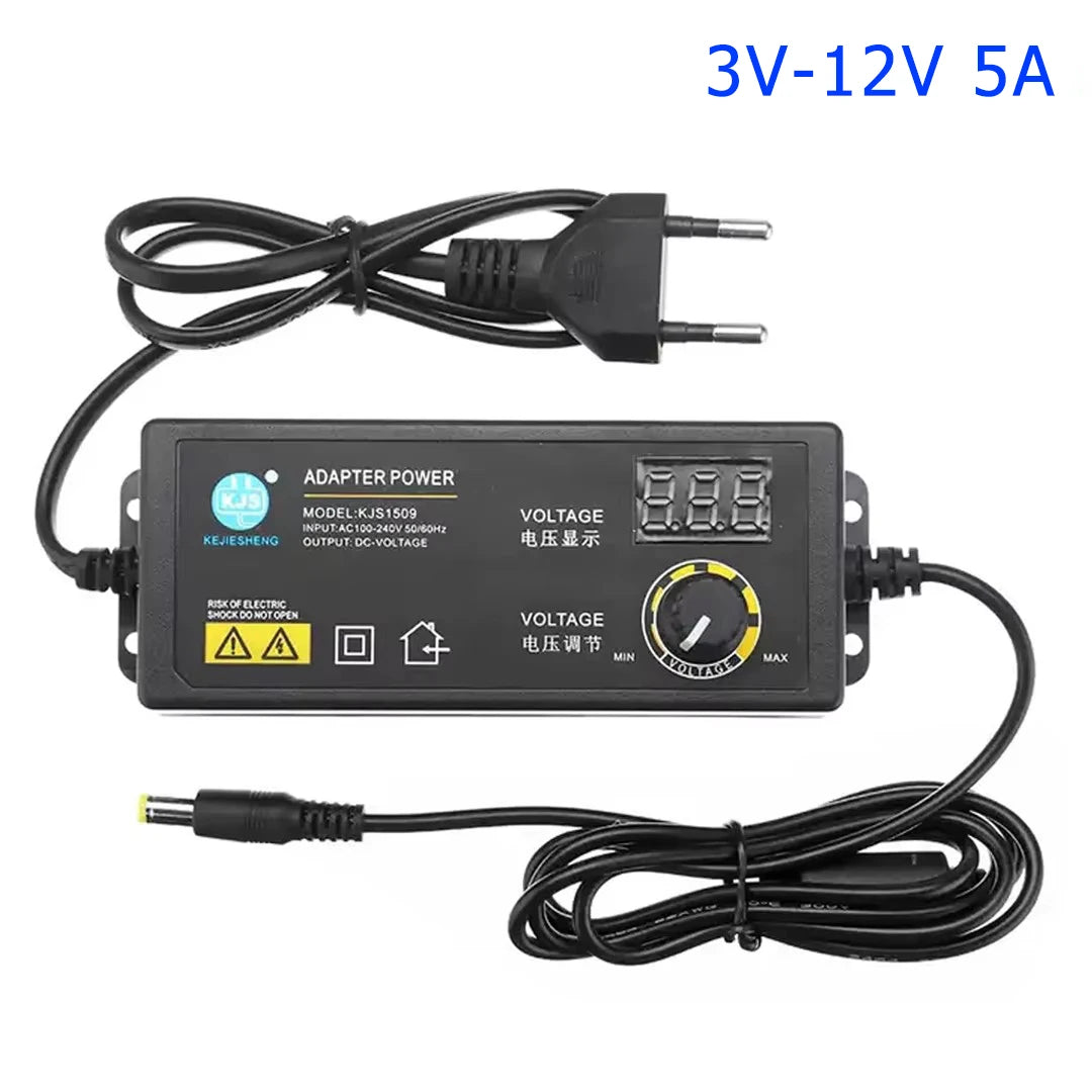 Adjustable Power Supply Adapter 3V-36V 2A 60W Power Adapter with Display Universal AC 220V To DC 12V Adapter Adjustable Charger Oasis Select 60W-3V-12V 5A EU Plug