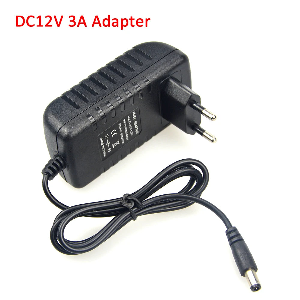 Universal Power Adapter AC110-240V To DC 12V EU Supply Charger 5.5*2.1mm Lighting Switches Power Driver for LED Strip Light TV Oasis Select 3A 12V EU Power Plug