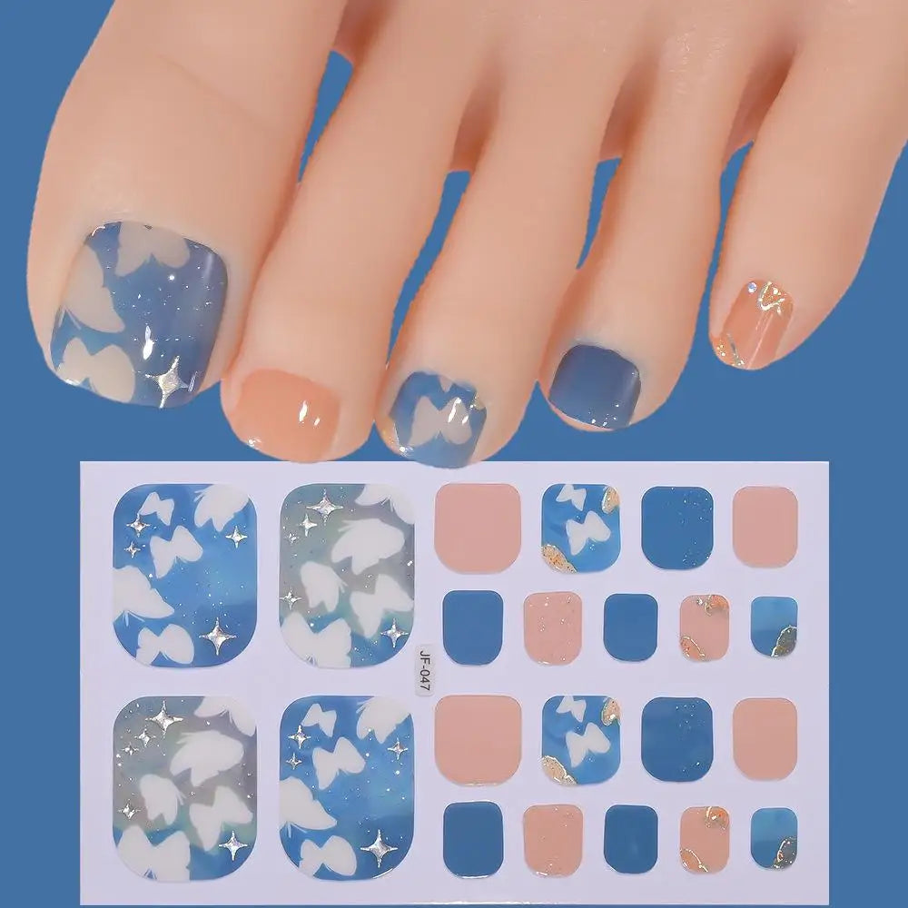 22tips/Sheet Glitter Toenail Stickers Glittering Full Wraps for Summer Pool and Beach for Nail Art and Decorative Nail Decals Oasis Select Q