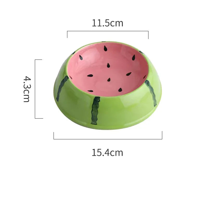 Fruit Pattern Pet Feeding Bowl Cute Strawberry Watermelon Ceramic Bowl Multi-use Food Water Container for Cat and Puppy Oasis Select Watermelon bowl S