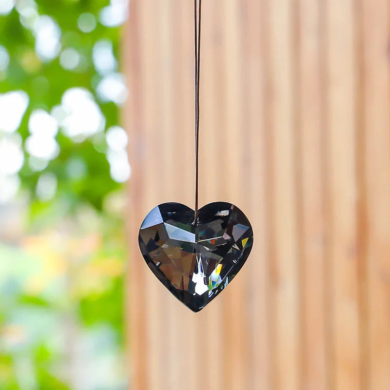 Crystal Peach Prism Suncatcher Prism Heart Shaped Hanging Pendant Decorative Rainbow Maker Window Home Office Garden Decoration Oasis Select Black