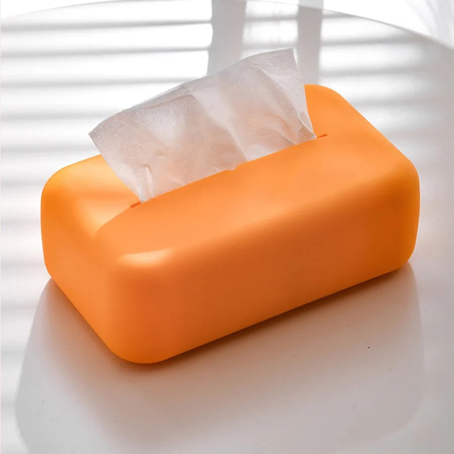 Light Luxury Tissue Box Soft Waterproof Tissue Box Cover Silicone Reusable Wet Wipe Box Holder Bathroom Kitchen Paper Holder Oasis Select orange