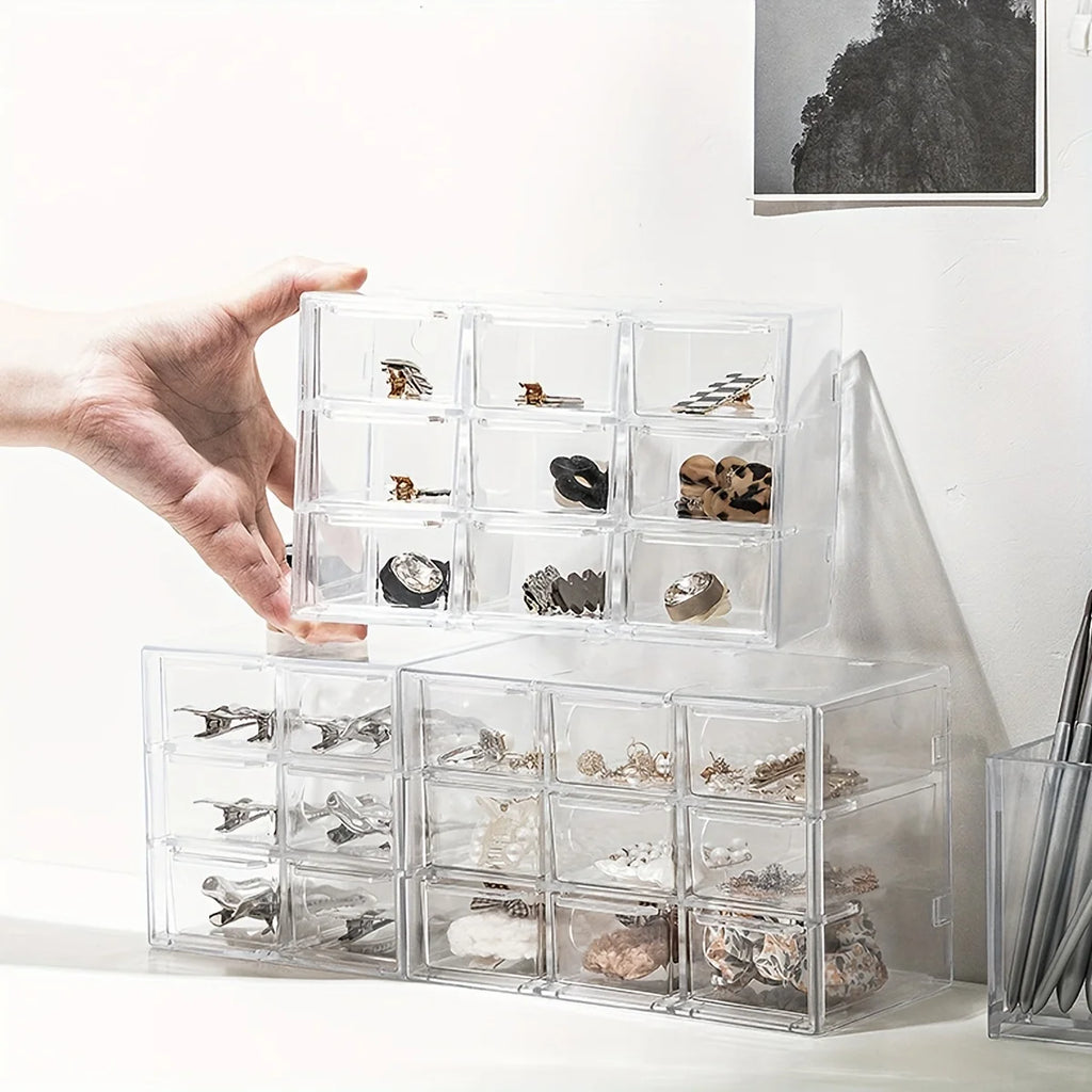Transparent Desktop Multi Grid Jewelry Box Drawer Type Lipstick Cosmetics Dustproof Storage Box Oasis Select