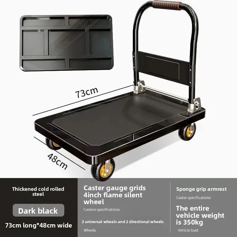Multi-functional Color steel plate trolley Pull goods trolley Pallet flatcar Portable folding silent Oasis Select Black C