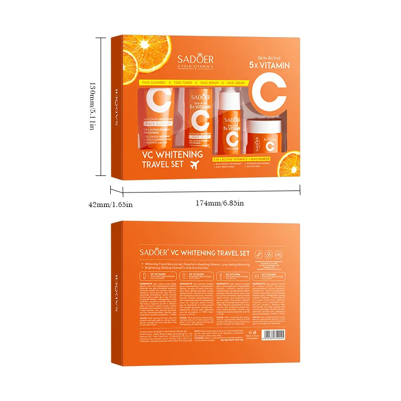 Vitamin C Moisturizing Travel Skincare Set - Cleanser, Toner, Serum, and Face Cream, portable skincare products. Oasis Select