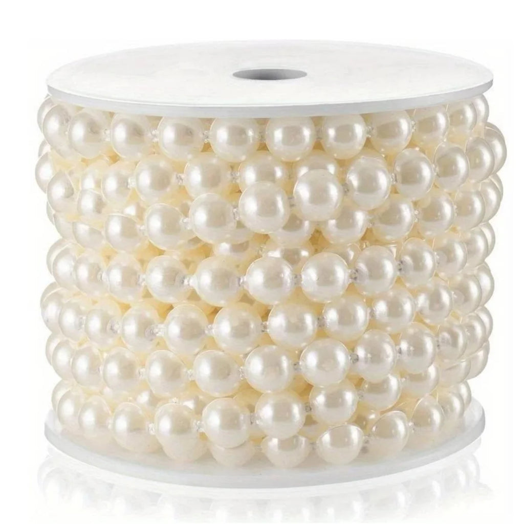 25M 6MM Bead Ball Chain Craft Pearls String Faux Pearl Garland Spool Roll Strand Wedding Party Christmas Tree Decorations Oasis Select Beige