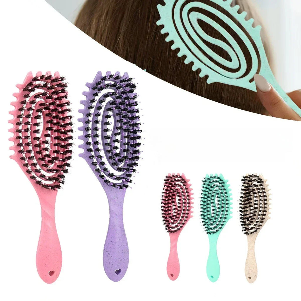 Curls Define Styling Brush Tangled Boar Bristle Hair Comb Anti Detangling Hair Styling Tool Hollow Out Wet Dry Dual Purpose Comb Oasis Select