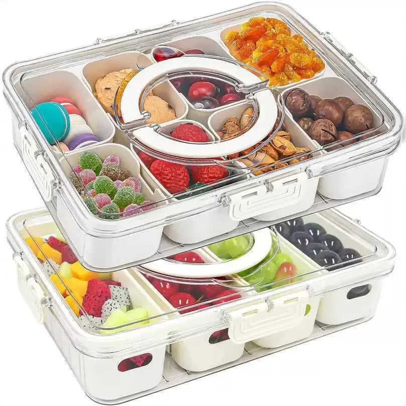 Compartment plate with lid, food storage container, snack box, 4/8 cells snack box, vegetable and fruit storage box for refriger Oasis Select