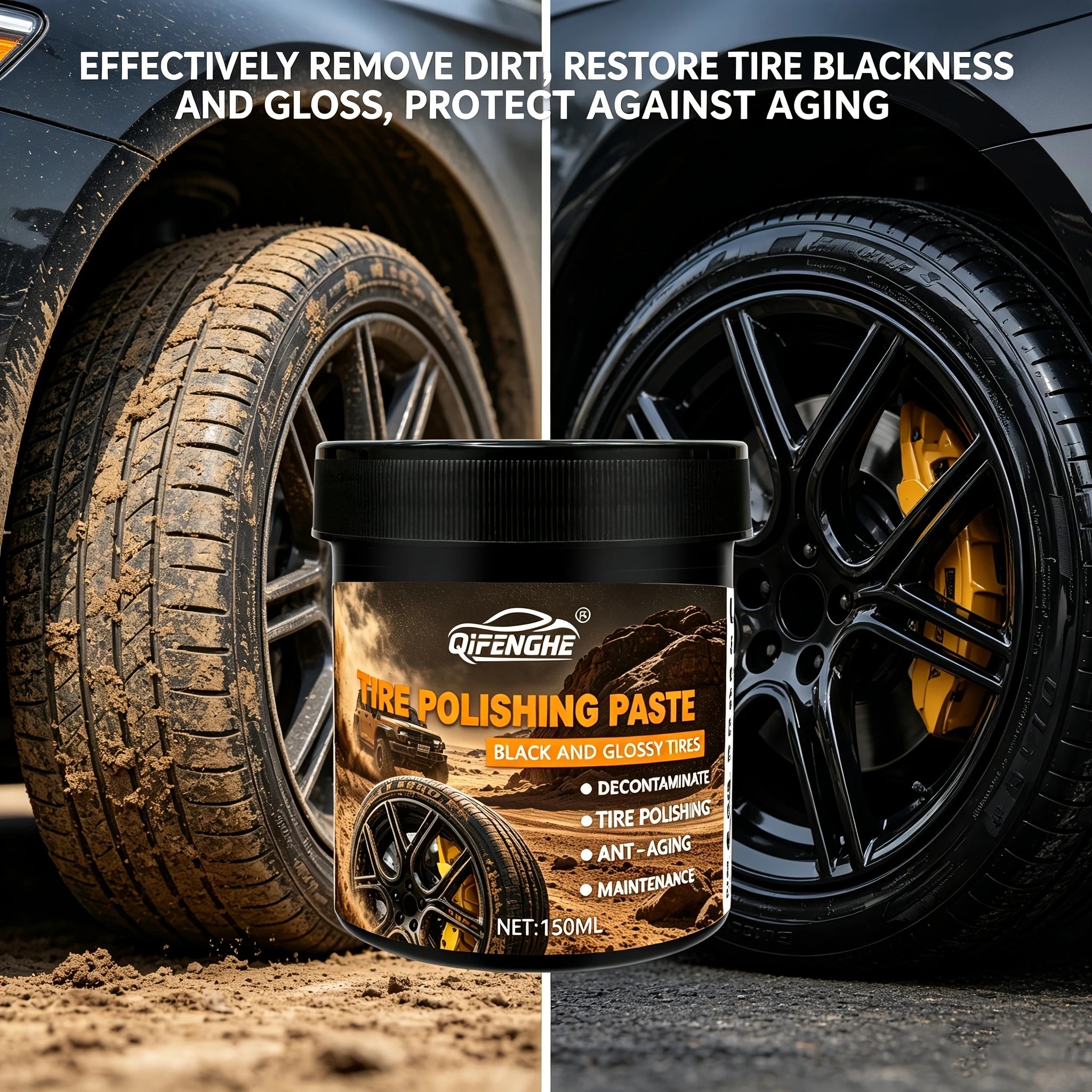High Gloss Black Tire Shine Polish Paste Kit with Applicator Pad