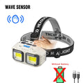 Powerful LED COB Sensor Headlamp 4 Lighting Modes Type-C Rechargeable battery display Waterproof Outdoor Camping Headlight Oasis Select Sensor No battery