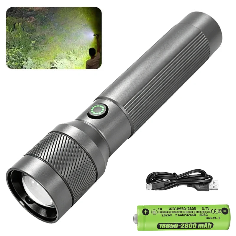 ZHIYU 1200LM Tactical Flashlight USB-C Rechargeable Zoomable Torch