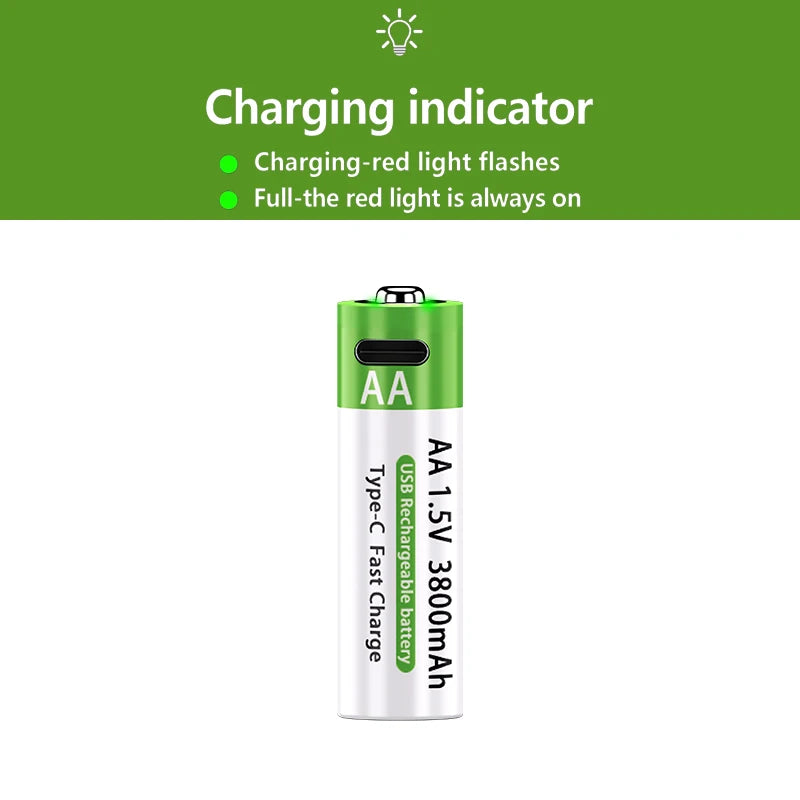 2026 Hot Li-ion AA Rechargeable Batteries USB Lithium-ion 3800mAh 1.5V AA Rechargeable Batteries+ Data Cable and Storage Box Oasis Select