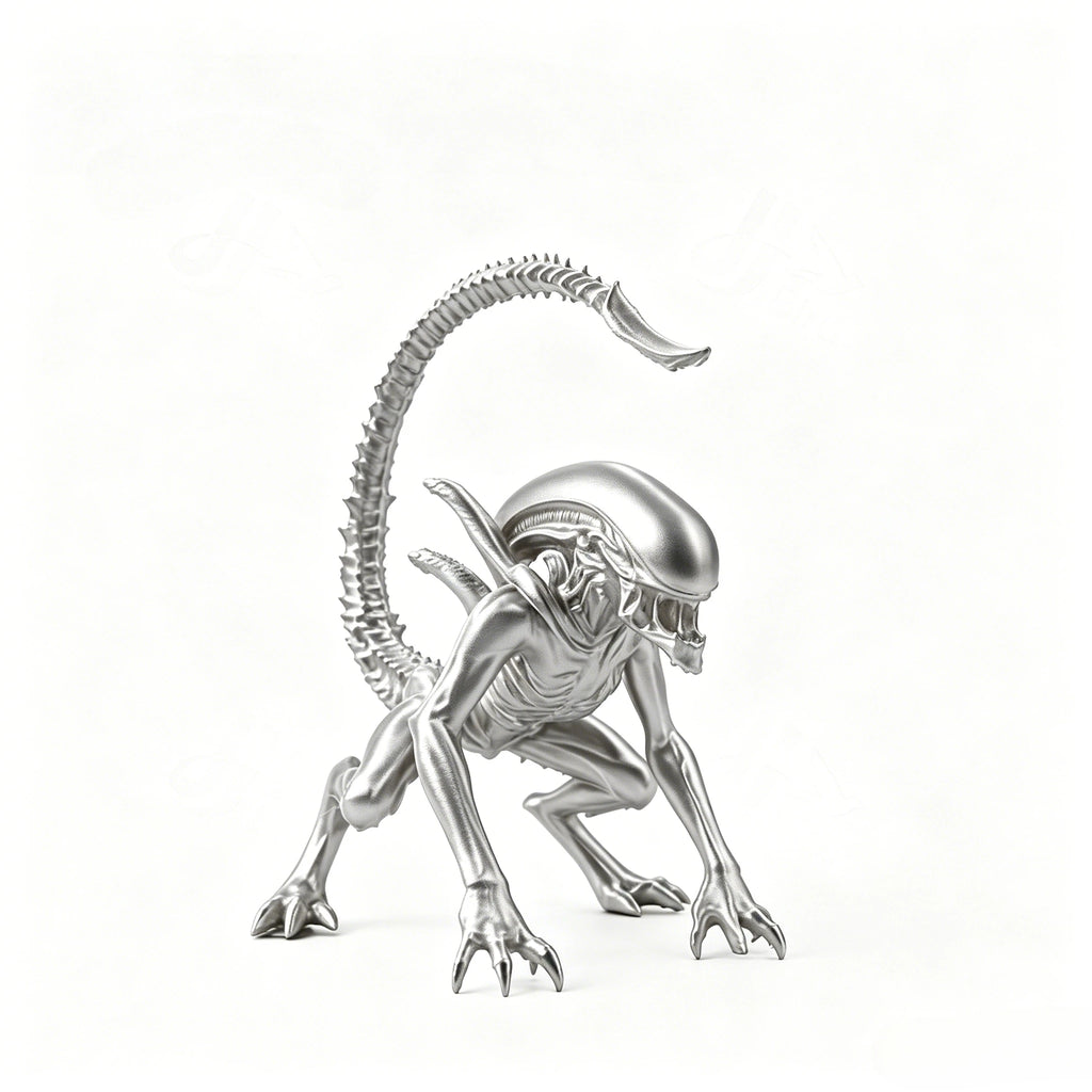 Alien Sci-Fi Monster Sculpture 3D Printed Dark Fantasy Figurine Gothic Desktop Collectible Ornament for Game Room Decor Gift ﻿ Oasis Select silver
