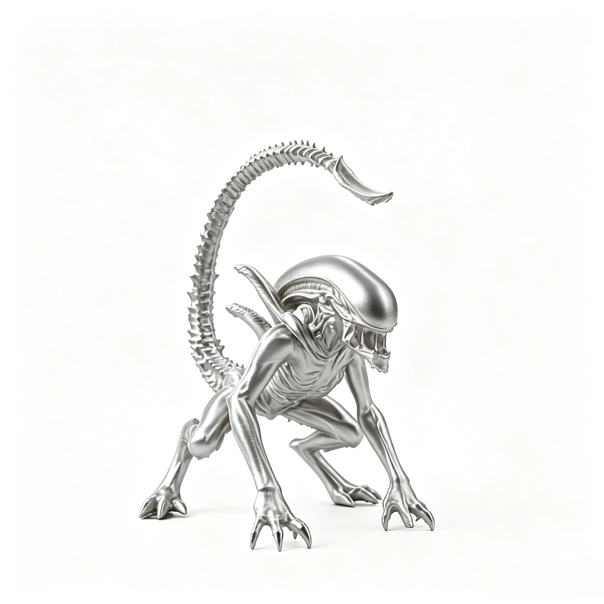 Alien Sci-Fi Monster Sculpture 3D Printed Dark Fantasy Figurine Gothic Desktop Collectible Ornament for Game Room Decor Gift ﻿ Oasis Select silver