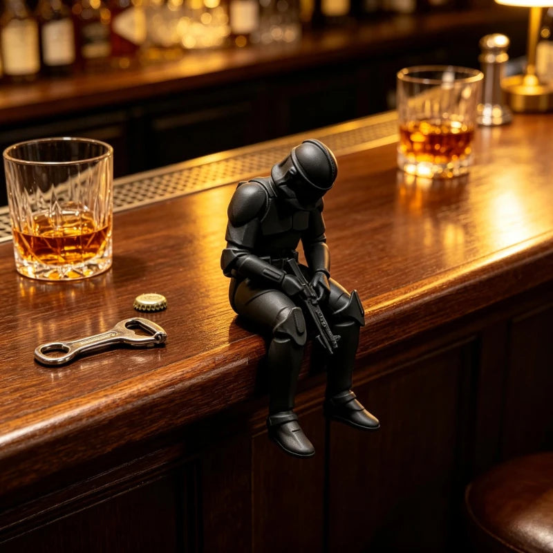 Mini Cool Sitting Soldier Figurine Desktop Hanging Shelf Edge Decor Resin Desk Ornaments for Home Office Bar Quirky Gift for Men Oasis Select