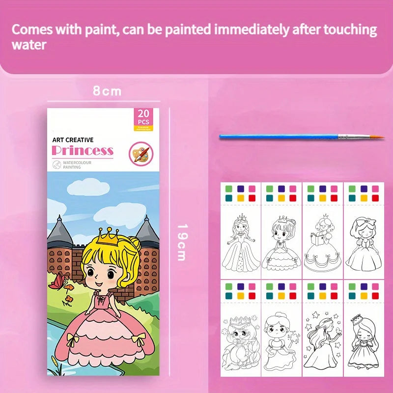 1PC Children's Watercolor Coloring Book Kids Adult Watercolour Coloring Paper With Water Paint Pens Girls Student Birthday Gift Oasis Select Pink