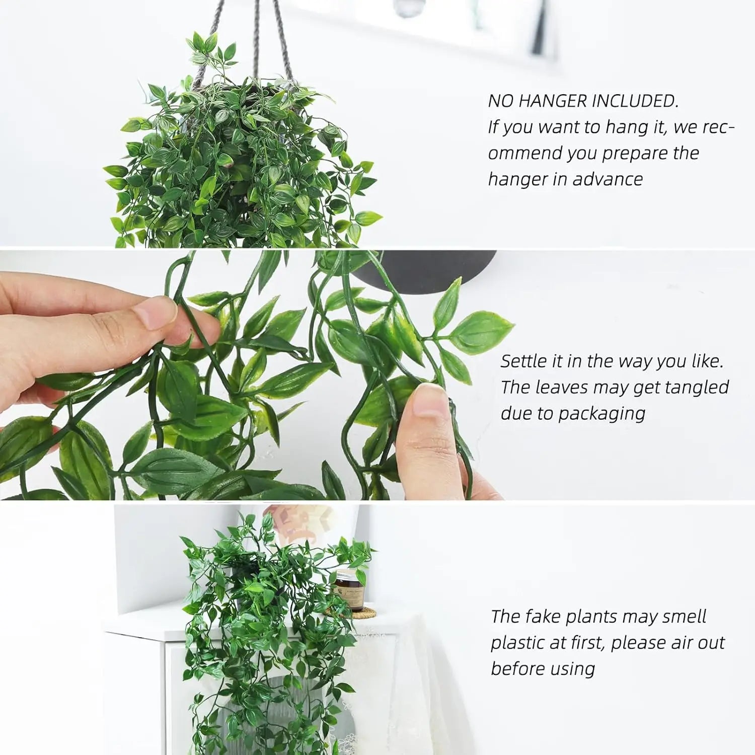 1/3Pcs Artificial Hanging Plants Set String of Pearls Ivy Fern in Pots for Shelf Bathroom Dorm Boho Home Decor Oasis Select