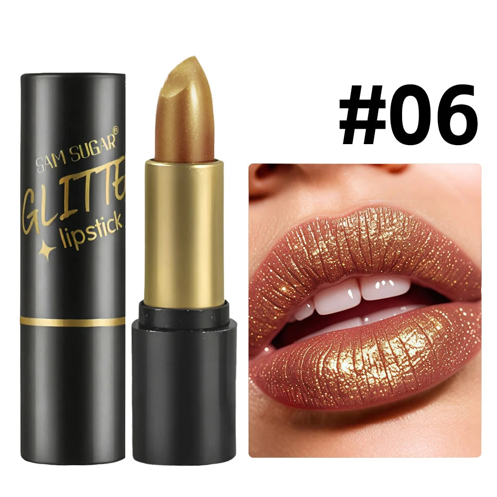 SAM SUGAR Pearlescent Shimmer Lipstick – Waterproof & Moisturizing