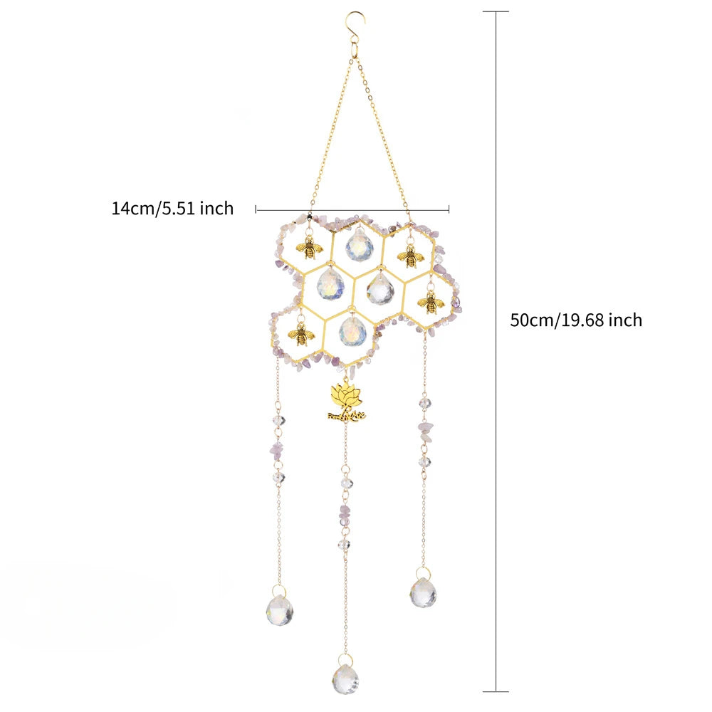 Sun Catcher Pendant Custom Wind Chimes New Big Hive Small Bee Natural Crystal Sun Catcher Room Decor Oasis Select purple