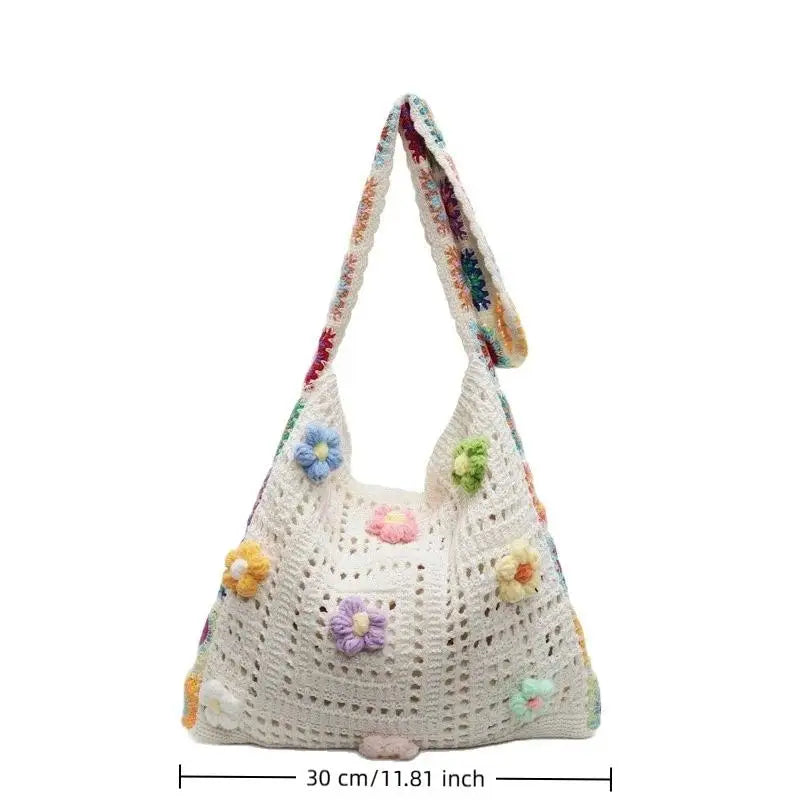 Women's Crochet Bag Designer Flowers Knitted Handbags Large Capacity Summer Beach Woven Shoulder Bag Girls Tote Shopper Bag Oasis Select