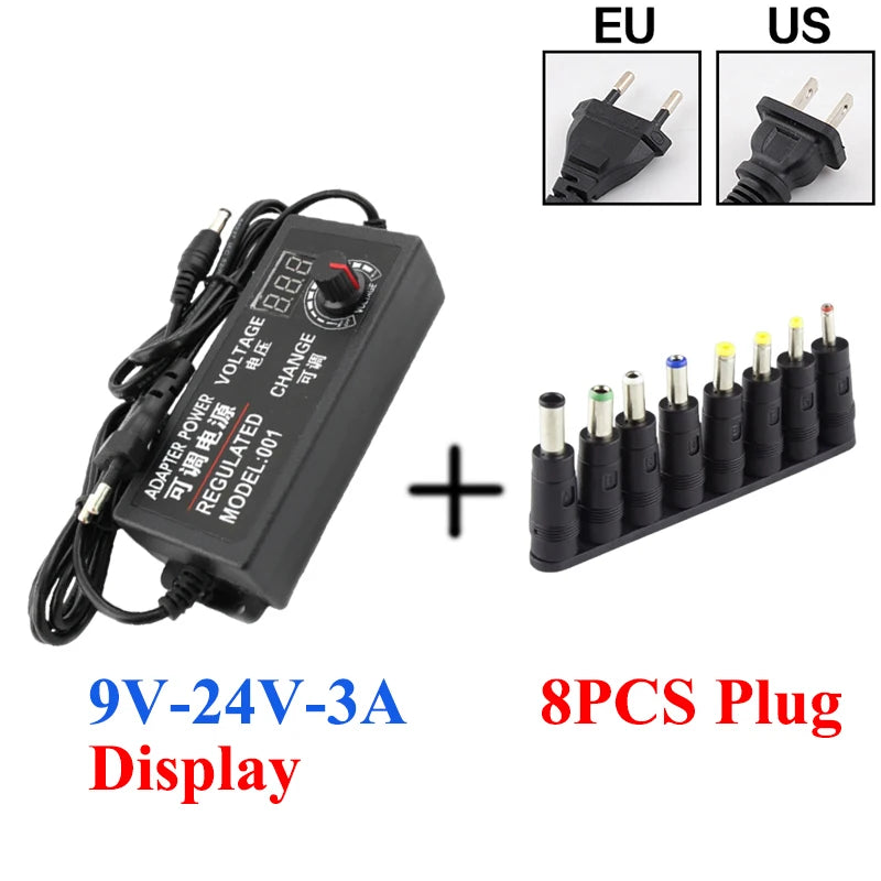 Transformer AC 220V TO DC 9V-24V 12V 24V Adjustable Power Supply AC 220 V TO DC 9 12 24 V 1A 3A 5A Transformers With 8PCS Plug Oasis Select 3A Display With 8PCS EU Plug