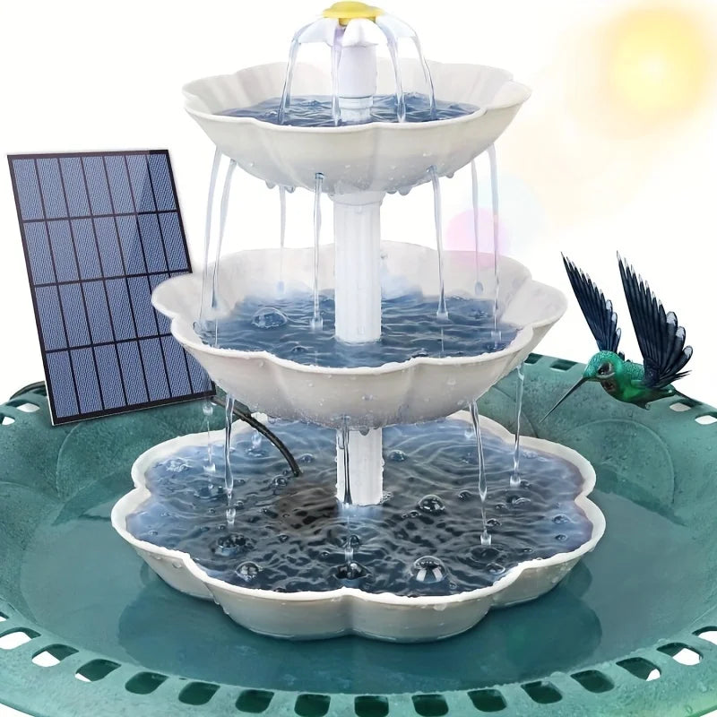 3.5W Off-white 3-layer Flowing Water Solar Bird Bath Fountain, Detachable Decorative Fountain, DIY Water Functionbird Feeder Oasis Select Off white