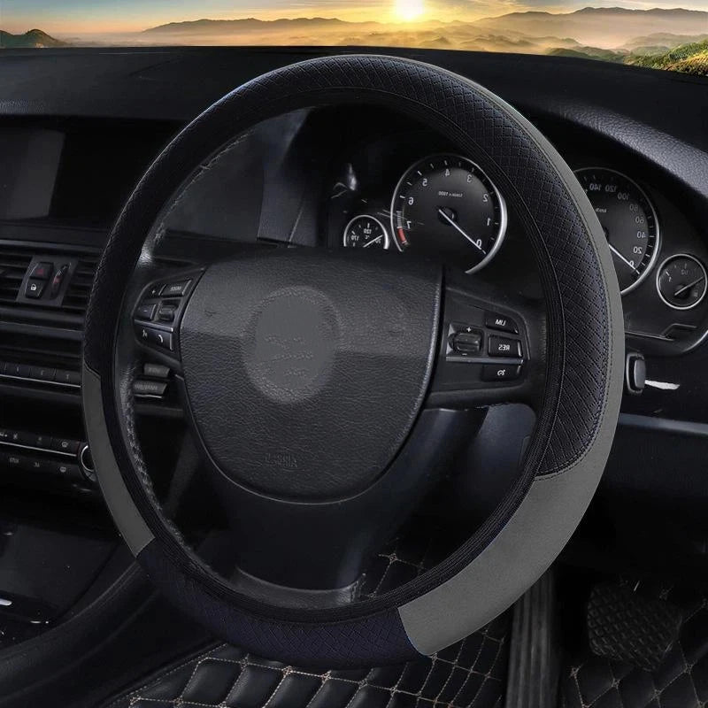 Universal Car Steering Wheel Cover For 37-38cm Steer Wheel Faux Leather Breathable Car Wheel Cover Interior Auto Accessories Oasis Select Gray