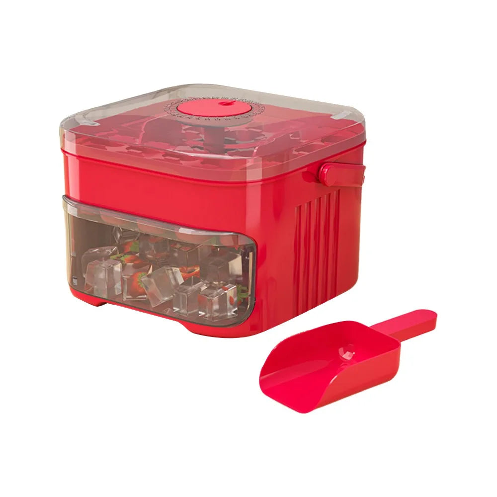 50-Cube Ice Maker with Easy Press Cap Large Capacity with Easy-press Lid Ice Cube Machine Double-layer Reusable Ice Cube Mold Oasis Select Red