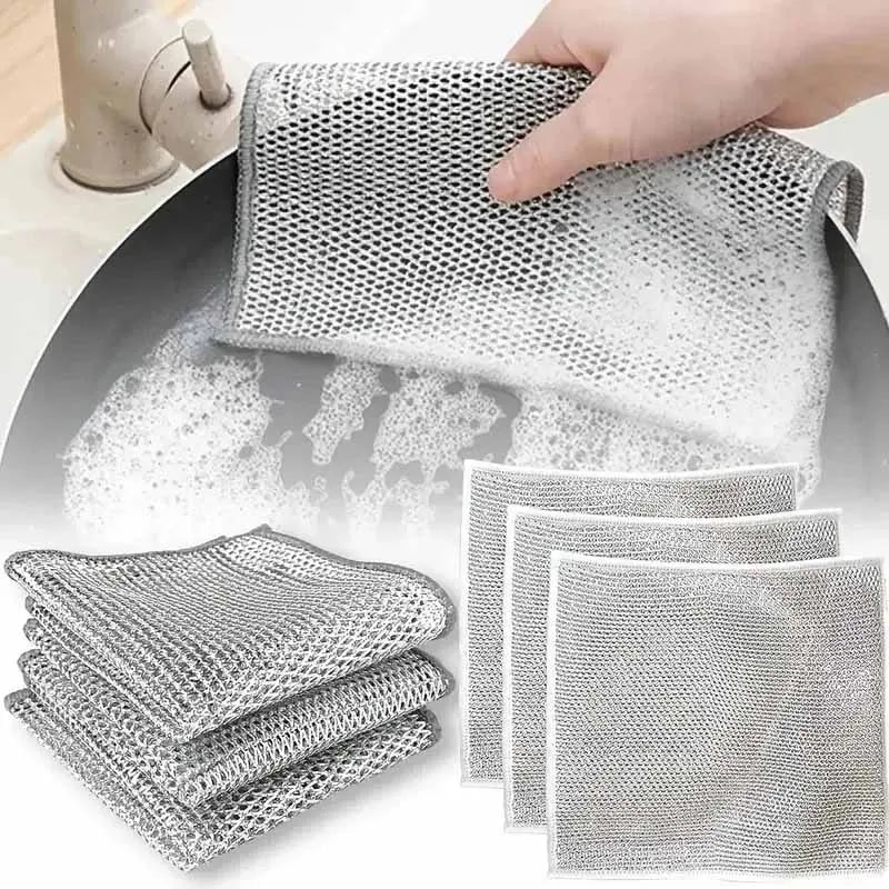 Kitchen Teel Wire Cleaning Cloths Double Sided Thickened Metal Silver Wires Rags Kitchen Dish Pot Washing Cloth Towel Clean Tool Oasis Select