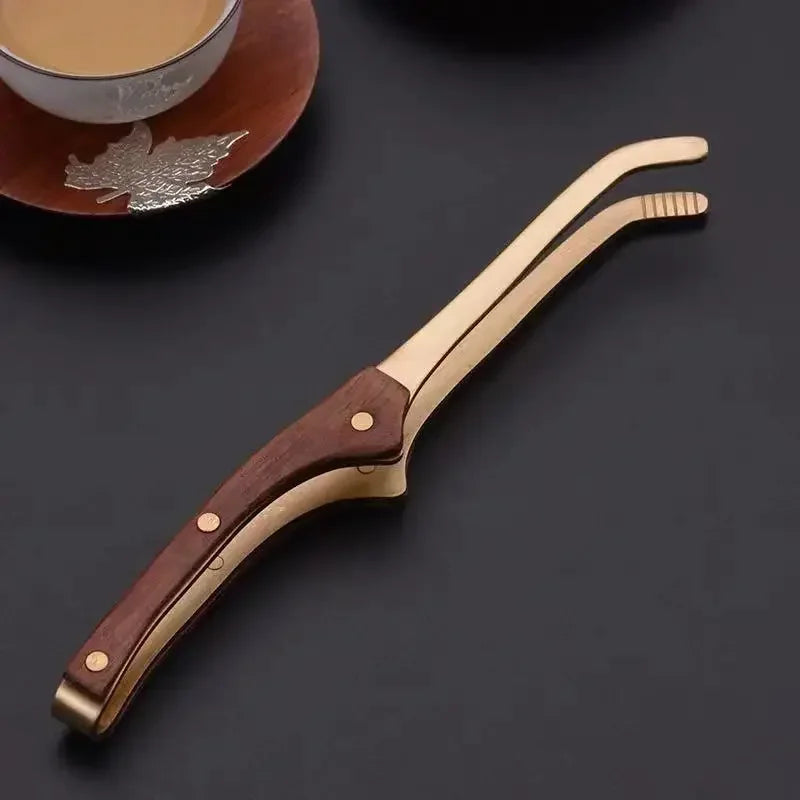 Anti-hot Wood Copper Tea Clip 17cm Non-Slip Tea Set Tweezers Tea Ceremony Accessories Household Supplies Wooden Tongs Oasis Select