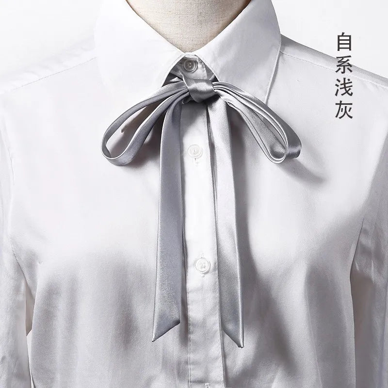 Korean Small Tie Bowtie College Style School Uniform Shirt Accessories Men's Women's Long Section Streamers Collars Flowers Oasis Select Light Gray
