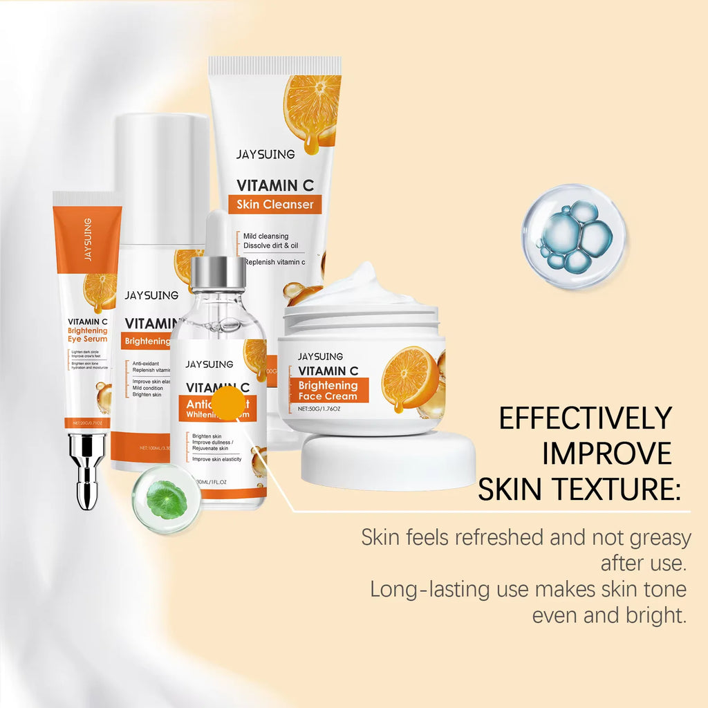 Vitamin C Skincare Set Face Whiten Cream Dark Spots Serum Cleaning Facial Cleanser Moisturizer Toner Firming Eye Cream Oasis Select