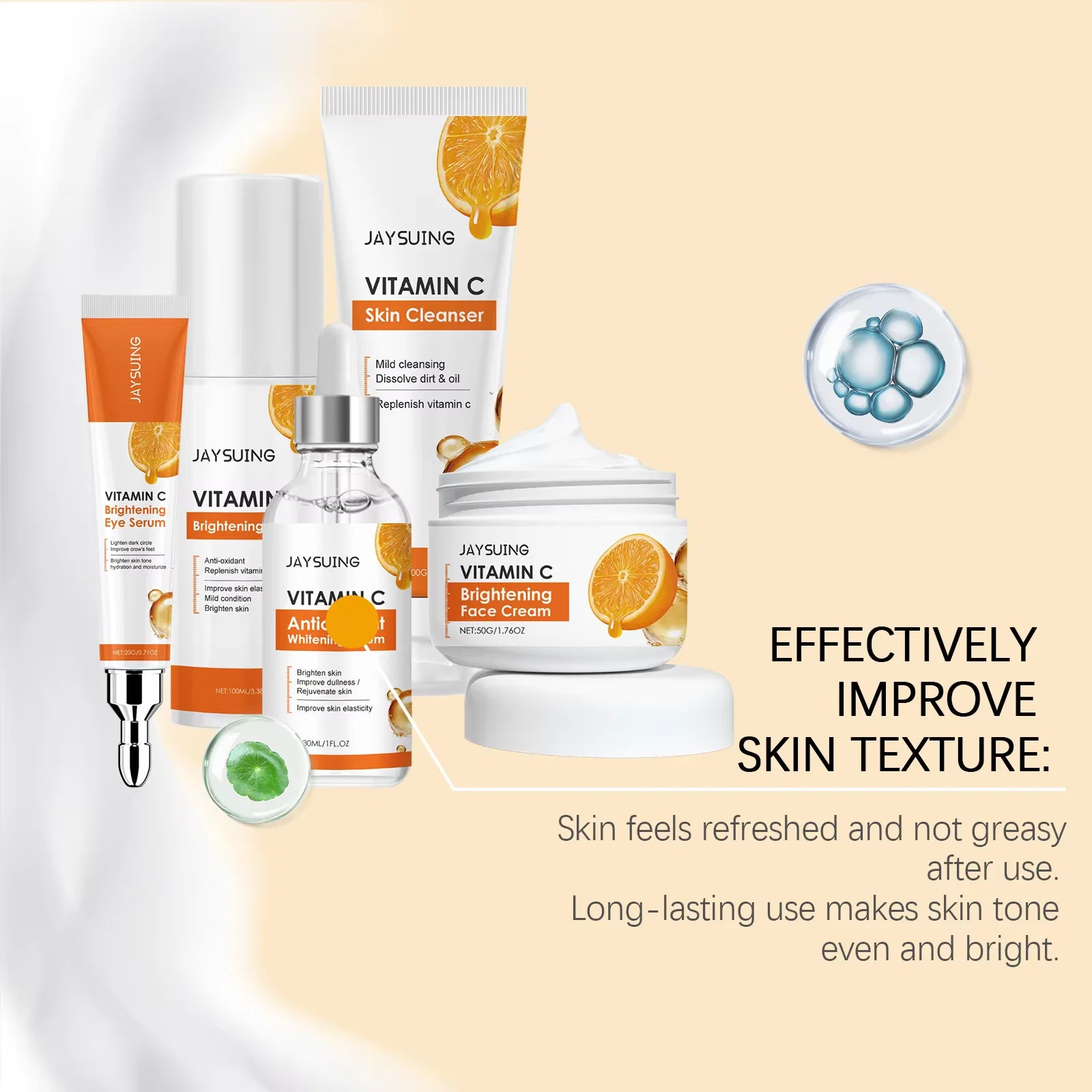 Vitamin C Skincare Set Face Whiten Cream Dark Spots Serum Cleaning Facial Cleanser Moisturizer Toner Firming Eye Cream Oasis Select