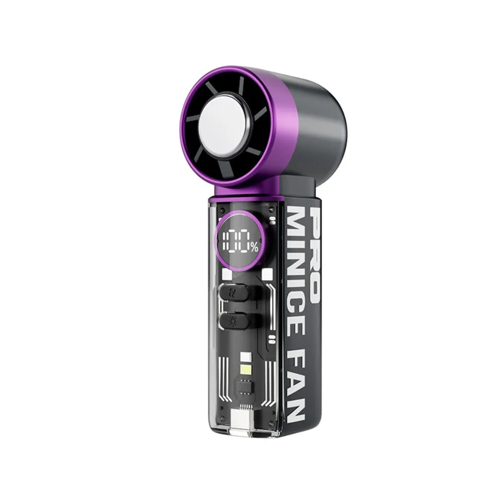 Lightweight Design Portable Handheld Fan Digital Display Ice Compress Rechargeable USB Fan Transparent Design Handheld Turbo Fan Oasis Select Purple
