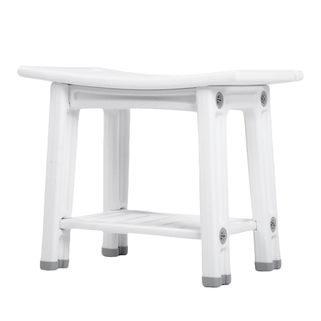 HDPS Shower Benches Durable Shower Chair 2-tier Storage Spaces and Dual Handles Waterproof Stool with Non-slip Pads for Shaving Oasis Select