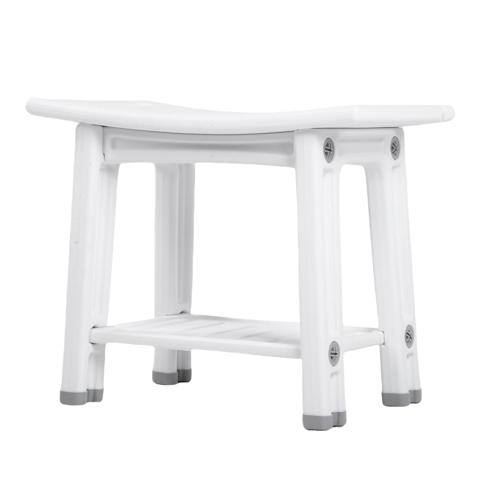 HDPS Shower Benches Durable Shower Chair 2-tier Storage Spaces and Dual Handles Waterproof Stool with Non-slip Pads for Shaving Oasis Select