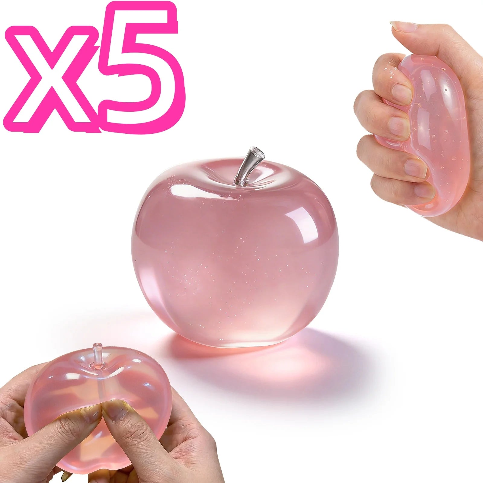 Squishy Pink Apple Stress Ball Soft Fidget Sensory Toy Suitable Autism Relief Simulated Slow Rebound Squeeze Toy Adult Kids Gift Oasis Select 5 pcs
