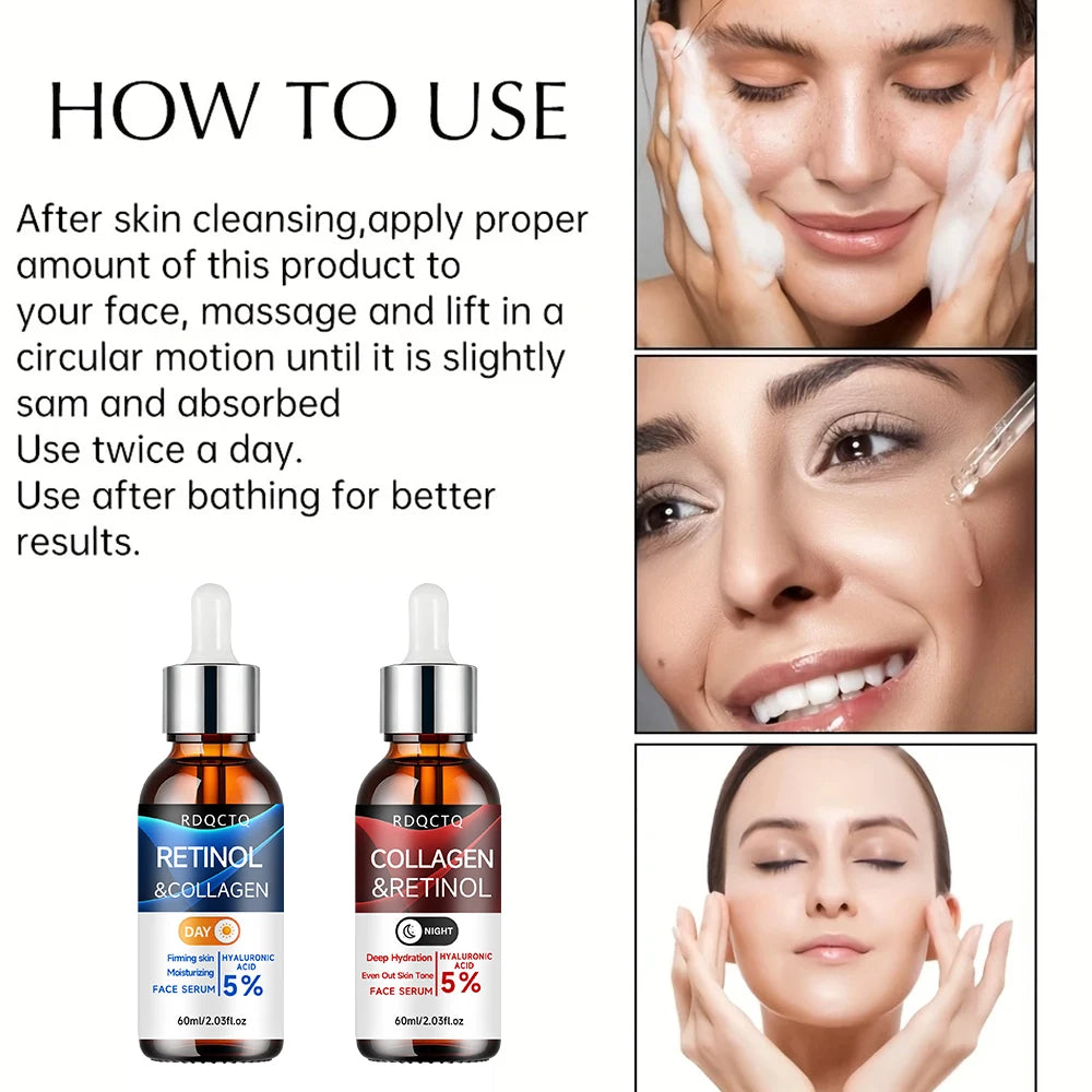 Retinol & Collagen Day Night Repair Serum 2-Pack | 5% Retinol Formula with Hyaluronic Acid | Firming & Hydrating Facial Essence Oasis Select