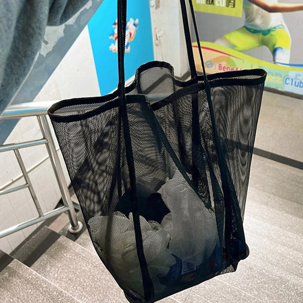 Large Mesh Beach Bag with Zipper – Pool Tote for Family & Toys